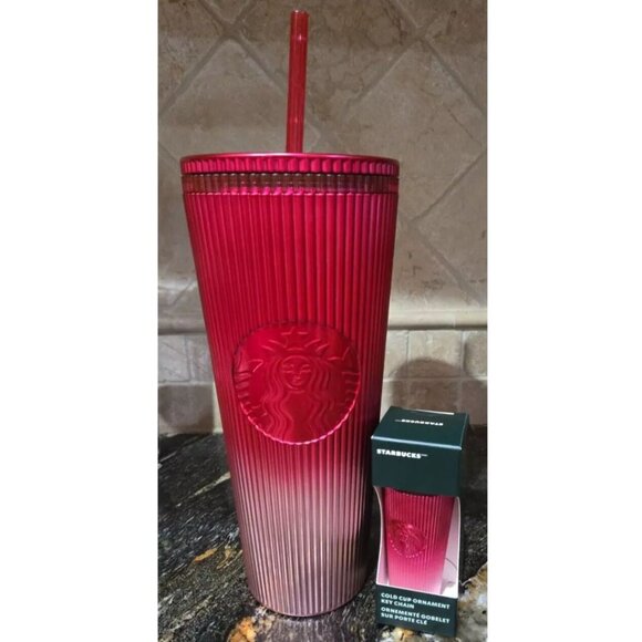 2024 New Starbucks Ombre Stripe Gradient Tumbler Cold Cup W/mini Keychain - Picture 1 of 4